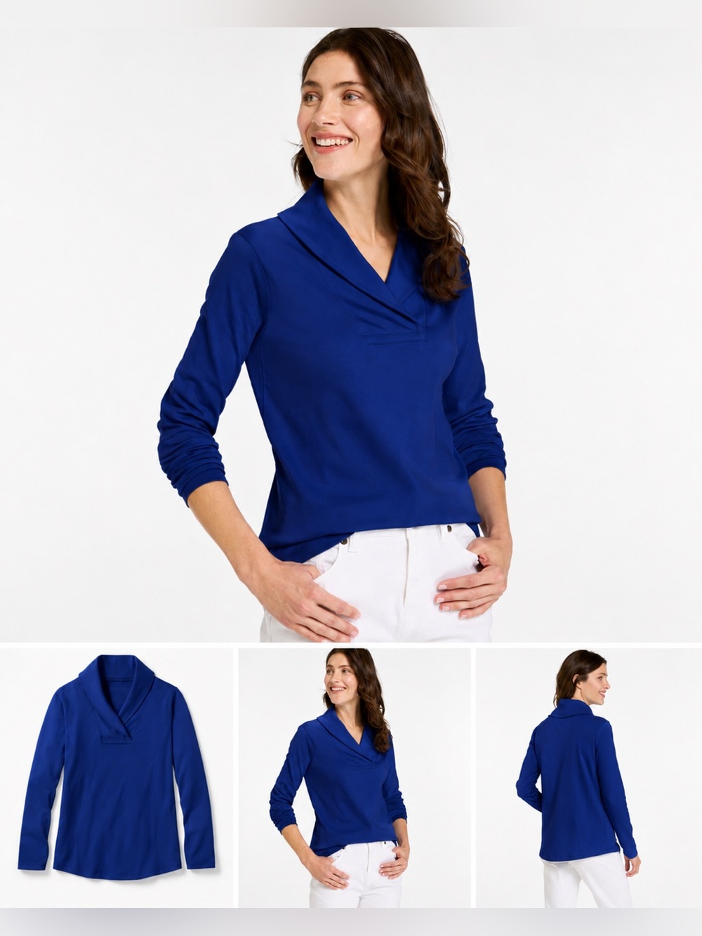 L.L. Bean Womens Shawl Collar Pullover in Navy/Royal Blue, size Medium